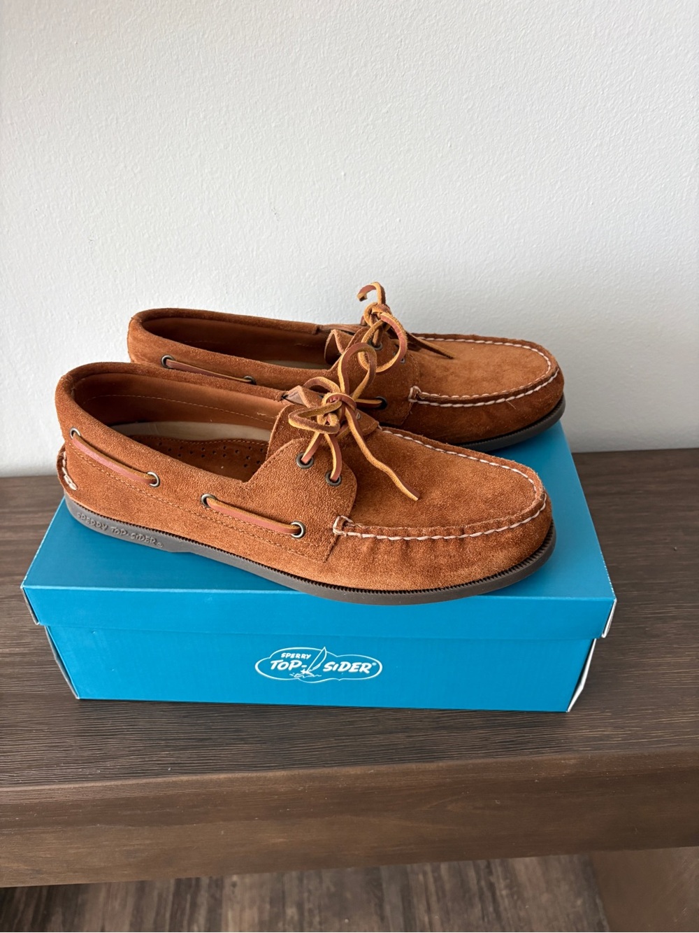 J. Crew Men's Suede Topsider Boat Shoes in Cognac Brown